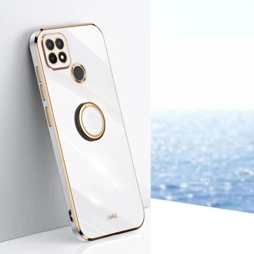 Coque De Téléphone En Tpu 6d Electroplate Avec Support D'anneau Pour Realme C21y - Blanc Blanc