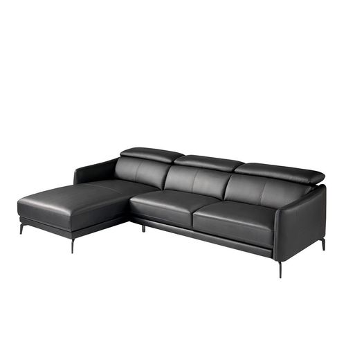 Ángel Cerdá - Canapé chaise longue gauche 3 places - Revêtement en cuir de vachette noir - Design moderne avec appuie-tête réglables - 283 x 174 x 75/94 cm
