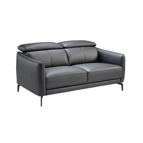 Ángel Cerdá - Canapé 2 places en cuir de vachette noir - Design moderne avec appuie-tête articulés indépendants - Structure robuste en pin naturel et pieds en acier noir - 157 x 100 x 94 cm