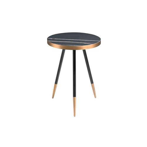 Ángel Cerdá - Table d’appoint ronde en marbre porcelanique noir et acier finition bronze - Table auxiliaire moderne et sophistiquée pour salon ou coin lecture - Ø46 x 56 cm