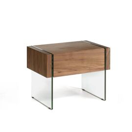Table de chevet en bois noyer et verre