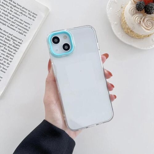 Coque iPhone 13 en TPU transparent - Cadre d'objectif macaron bleu par SUNSKY Blue
