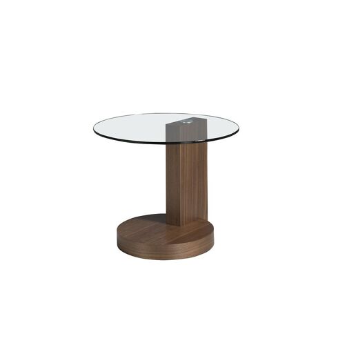 Ángel Cerdá - Table d’appoint ronde en bois de noyer et verre trempé - Table auxiliaire moderne pour salon, chambre ou coin lecture - Élégance et style - Ø60 x 48 cm