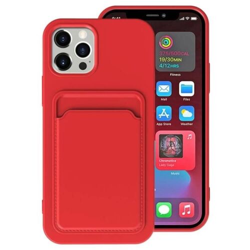 Coque antichoc pour iPhone 12 Mini - TPU avec doublure en flanelle et fentes pour cartes - Rouge