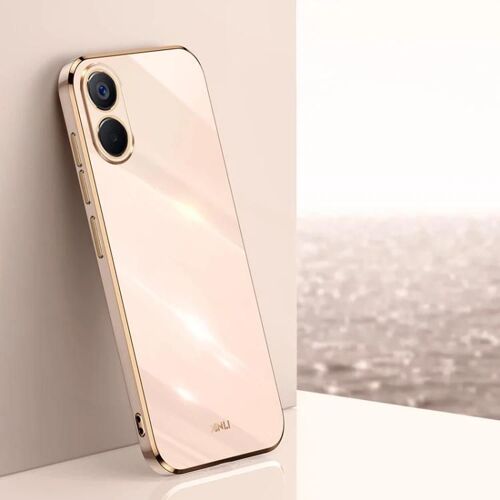 Coque de téléphone en TPU pour vivo Y02s - Placage 6D,Bord Or,Rose Rose