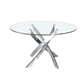 Table à manger ronde verre trempé et acier chromé