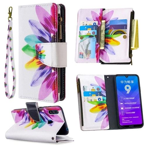 Étui En Cuir Huawei Y7 - Motif De Dessin Coloré,Rabat De Fermeture Éclair,Fentes Pour Portefeuille Et Carte