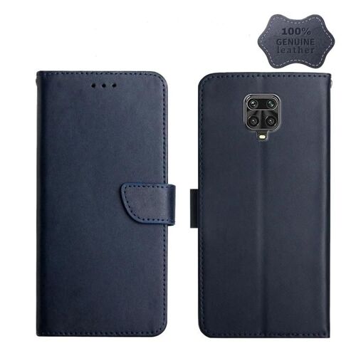 Étui à rabat en cuir véritable pour Xiaomi Redmi Note 9 Pro - Bleu,Bleu résistant aux empreintes digitales
