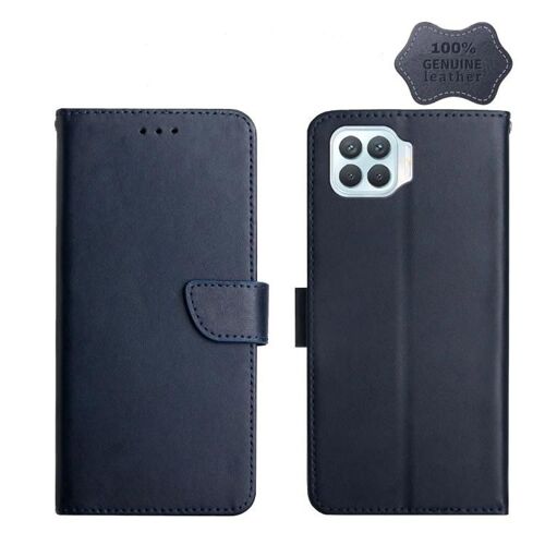 Coque de téléphone à clapet en cuir véritable - Résistant aux empreintes digitales pour OPPO F17 - Bleu Bleu