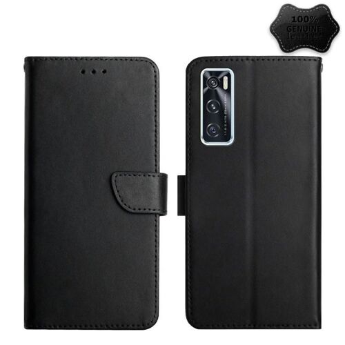 Coque de téléphone à clapet Vivo V20 SE / Y70 - Cuir véritable,résistant aux empreintes digitales,noir noir
