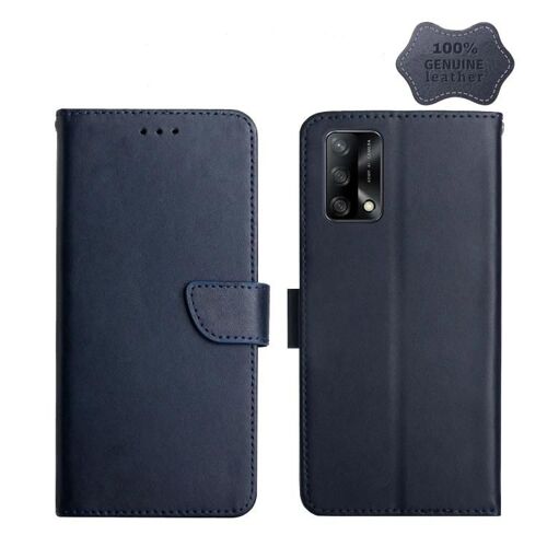 OPPO F19 Étui à rabat en cuir - Résistant aux empreintes digitales,bleu Couleur Bleu