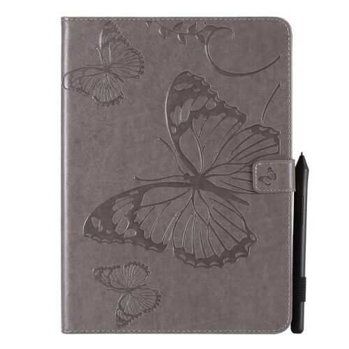 Étui En Cuir Pour Ipad Pro 11 - Motif Papillon,Flip Design,Fentes Pour Cartes,Gris