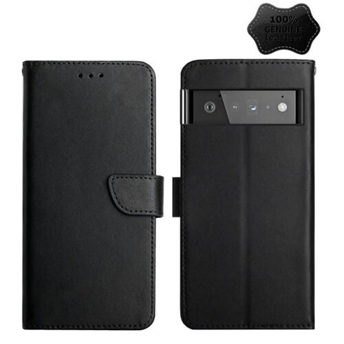 Coque Google Pixel 6 Pro - Cuir véritable,résistant aux empreintes digitales,noir noir