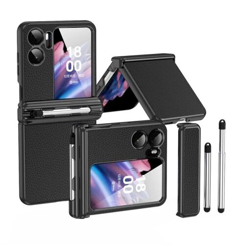 OPPO Find N2 Flip Case - Cuir texturé litchi,charnière,galvanisé,avec stylo noir