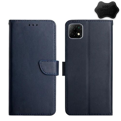 Coque de téléphone à clapet Wiko T3 - Cuir véritable,résistant aux empreintes digitales,bleu bleu