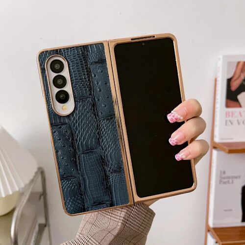 Étui en cuir Samsung Galaxy Z Fold4 - Nano électroplaque,texture Mahjong,bleu bleu