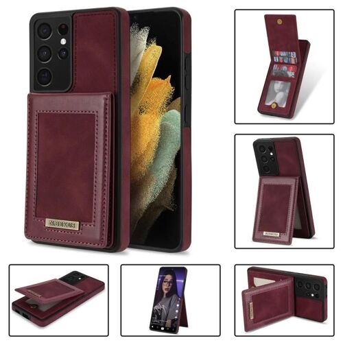 Coque Samsung Galaxy S21 Ultra 5G - Rabat vertical,RFID,Fente pour carte,Vin rouge vin