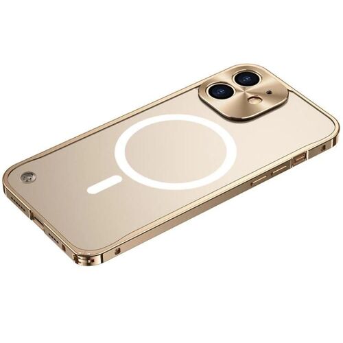 Coque antichoc iPhone 12 Mini - Cadre en métal,PC givré,MagSafe,Bleu océan Or