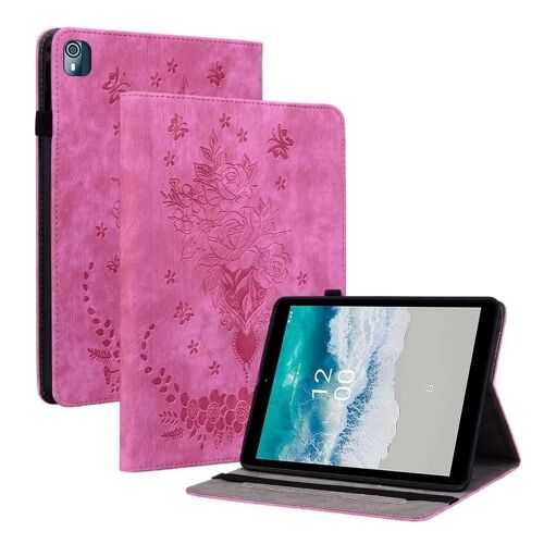 Coque Pour Tablette - Papillon Rose Embossé Cuir Pour Nokia T10,Rose Rouge Rose Rouge