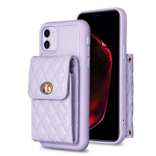 Étui portefeuille pour iPhone 11 - Boucle verticale en métal,Cuir rhombique,Violet violet