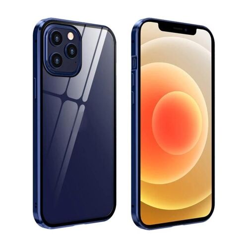Coque en verre trempé par adsorption magnétique pour iPhone 12 Mini - Anti-Peep,Bleu Bleu