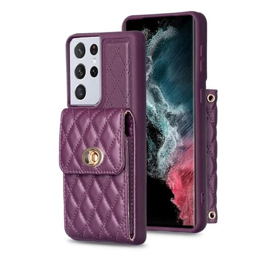 Étui portefeuille Samsung Galaxy S21 Ultra 5G - Boucle verticale en métal,violet foncé violet foncé