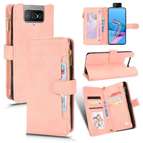 Étui Asus Zenfone 7 Pro - Cuir Zippé Rose Avec Texture Litchi Rose
