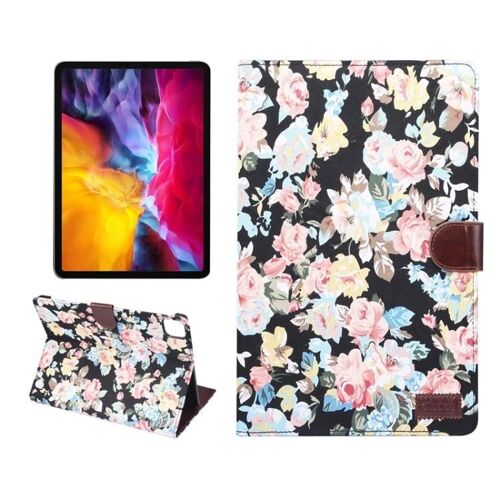 Étui Portefeuille Ipad Pro 11"" 2020/2021 - Étui En Tissu Fleuri (Noir) Fleur Noire