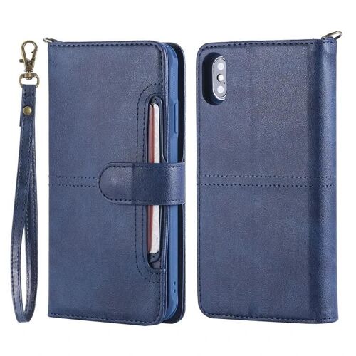 Étui en cuir pour iPhone XS Max - Rabat magnétique multifonctionnel avec emplacements pour cartes et portefeuille - SUNSKY Blue Blue