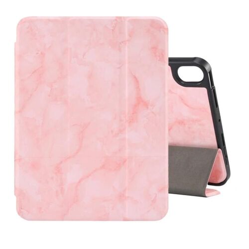Coque Ipad Mini 6 - Texture Marbrée,Cuir Rabattable,Support 3 Plis,Rose Rose