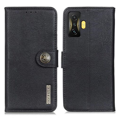 Xiaomi Poco F4 GT 5G Étui à rabat en cuir de vachette - Texture en cuir de vachette,Noir Noir