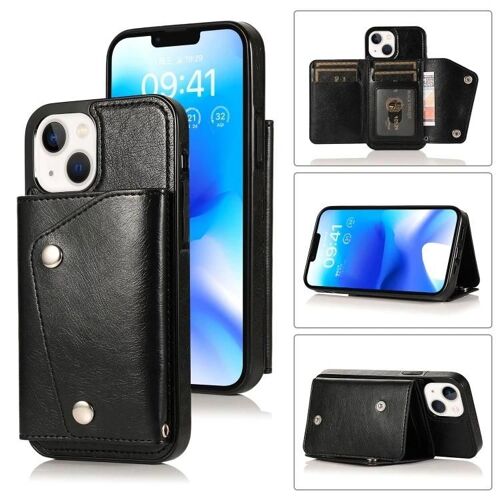 Coque en cuir pour iPhone 14 Plus - Fentes pour cartes,noir PU + TPU de SUNSKY Noir