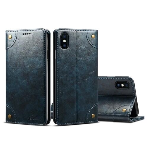 Coque en cuir pour iPhone XS Max - Baroque Flip Design,emplacements pour cartes et support - SUNSKY Bleu Bleu