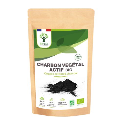 Charbon Végétal Actif Bio En Poudre - Digestion Ventre Plat Cholestérol - Colorant Alimentaire Noir - Conditionné En France - Certifié Ecocert - Vegan - 400g 