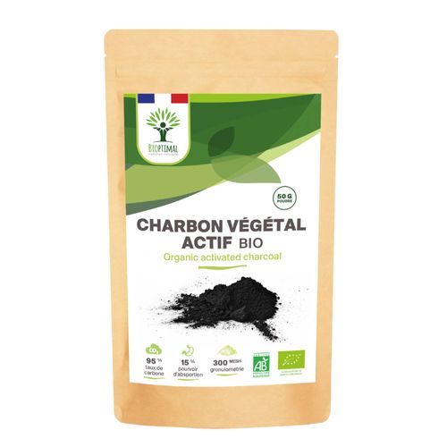 Charbon Végétal Actif Bio En Poudre - Digestion Ventre Plat Cholestérol - Colorant Alimentaire Noir - Conditionné En France - Certifié Ecocert - Vegan - 50g 