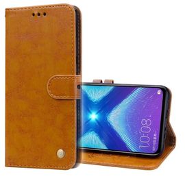 Coque En Cuir Pour Huawei Honor 8x - Texture Cire À L'huile,Fentes Pour Cartes Et Support,Marron Clair Marron Clair