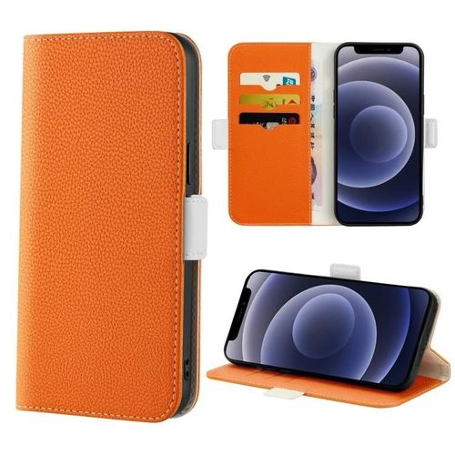 Coque En Cuir Pour Iphone 12 Mini - Texture Litchi Couleur Bonbon,Orange - Sunsky Orange