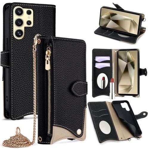 Sunsky Crossbody Chain Fishtail Litchi Étui De Téléphone Pour Samsung Galaxy S25 Ultra 5g Noir