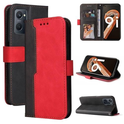 Oppo Realme 9i/A36/A76 4g Coque De Téléphone En Cuir - Coutures Rouges Couleur Rouge