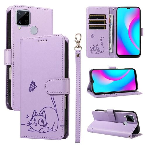 SATURCASE Coque pour Realme C12 C15 C25, Chat Mignon PU Cuir Magnétique Flip Portefeuille Support Porte-Carte Dragonne Protecteur Housse Étui pour Realme C12 C15 C25 (ZC-Violet)