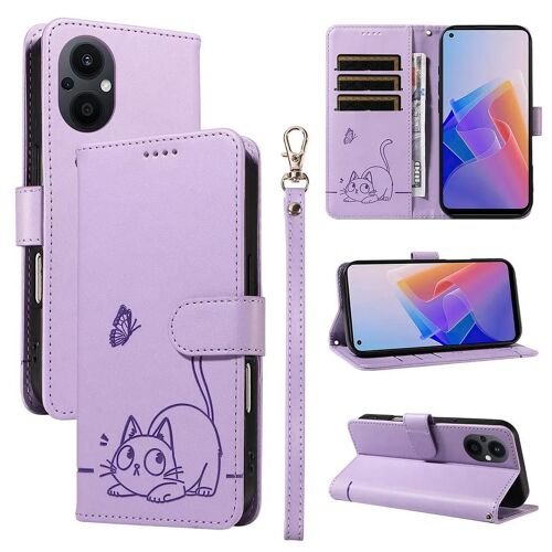 SATURCASE Coque pour OPPO Reno 7 Lite / Reno 8 Lite / Reno 7Z / OnePlus Nord N20 5G, Chat Mignon PU Cuir Magnétique Flip Portefeuille Support Porte-Carte Dragonne Protecteur Housse Étui (ZC-Violet)