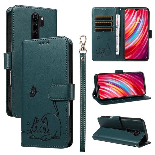 SATURCASE Coque pour Xiaomi Redmi Note 8 Pro, Chat Mignon PU Cuir Magnétique Flip Portefeuille Support Porte-Carte Dragonne Protecteur Housse Étui pour Xiaomi Redmi Note 8 Pro (ZC-Vert foncé)