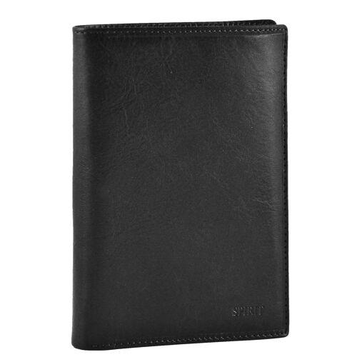 Spirit - Portefeuille Cuir Véritable Noir Vachette - 2 Volets - Format 10 X 15 Cm