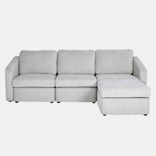 Konekt - Canapé Modulable 3 Places Gris Clair Avec Pouf