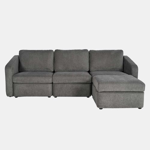 Konekt - Canapé Modulable 3 Places Gris Foncé Avec Pouf
