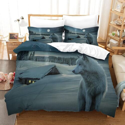 Parure De Lit D Avec Housse De Couette Et Taies D'oreiller Wolf Motif Imprim¿¿ - Pour Enfants Et Adultes - En Microfibre - Avec Fermeture ¿¿Clair - Doux Et Durableking£¿Xcm£©
