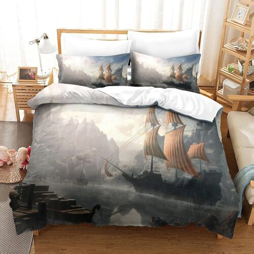 Parure De Lit D Avec Housse De Couette Et Taies D'oreiller Ship At Sea Motif Imprim¿¿ - Pour Enfants Et Adultes - En Microfibre - Avec Fermeture ¿¿Clair - Doux Et Durablesingle£¿Xcm£©