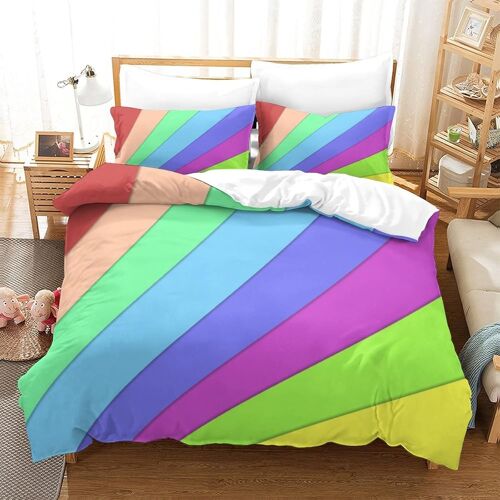 Housse De Couette Motif Imprim¿¿ Colorful Stripes D ,En Parure De Lit Avec Housse De Couette Et Taies D'oreiller,Fermeture ¿¿Clair,Doux Microfibre Hypoallerg¿¿Niqueking£¿Xcm£©