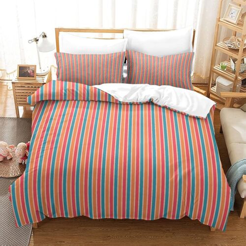 Housse De Couette Motif Imprim¿¿ Colorful Stripes D,Housse Couette Douce Avec Fermeture ¿¿Clair, Microfibre Hypoallerg¿¿Nique Adultes Et Enfants Parure De Litking£¿Xcm£©