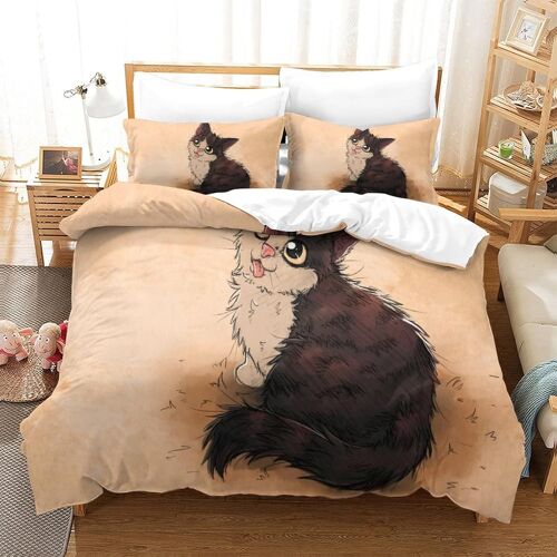 Parure De Lit D Avec Housse De Couette Et Taies D'oreiller Art Cat Motif Imprim¿¿ - Pour Enfants Et Adultes - En Microfibre - Avec Fermeture ¿¿Clair - Doux Et Durabledouble£¿Xcm£©